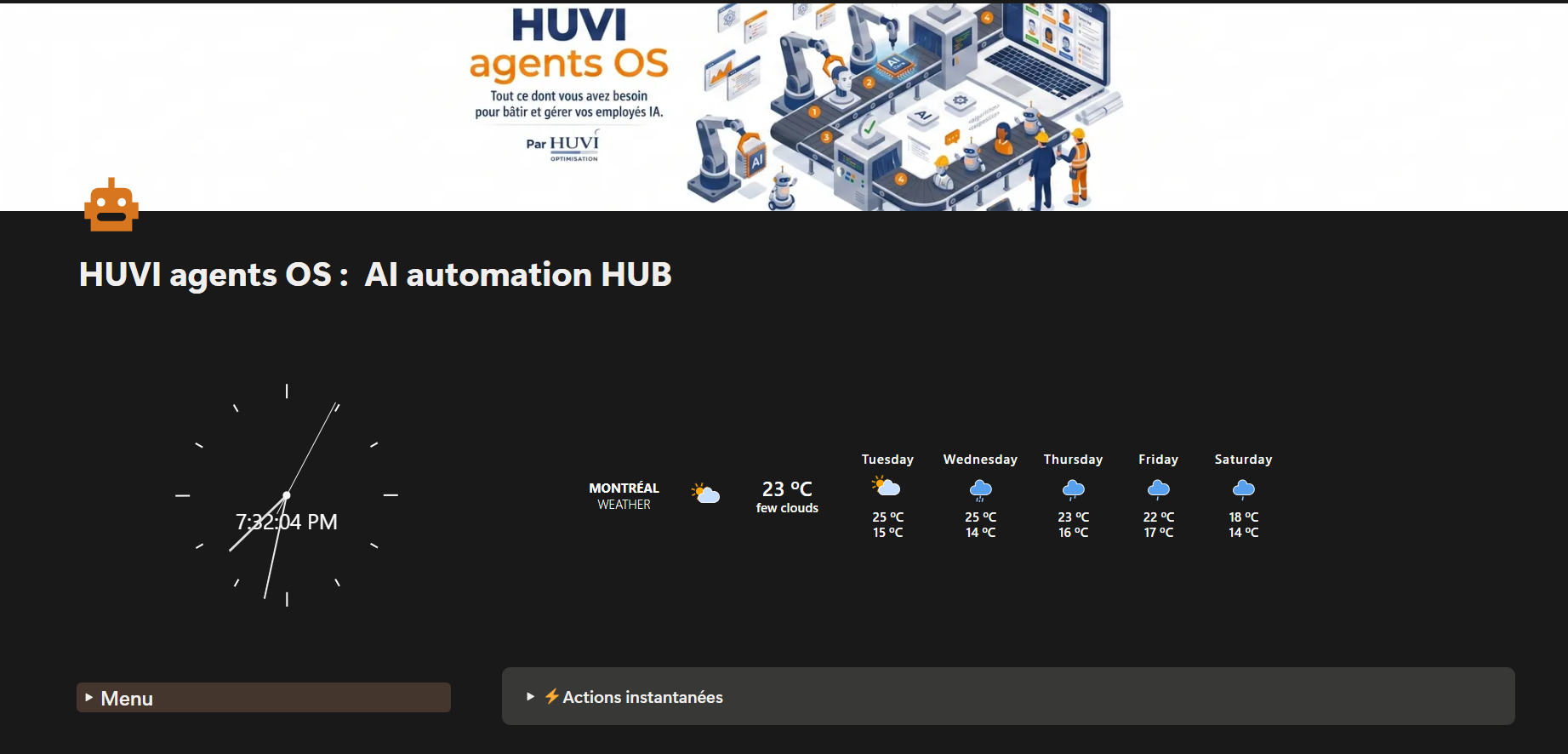 Aperçu réel du template HUVI agents OS : la vue d'accueil dans Notion